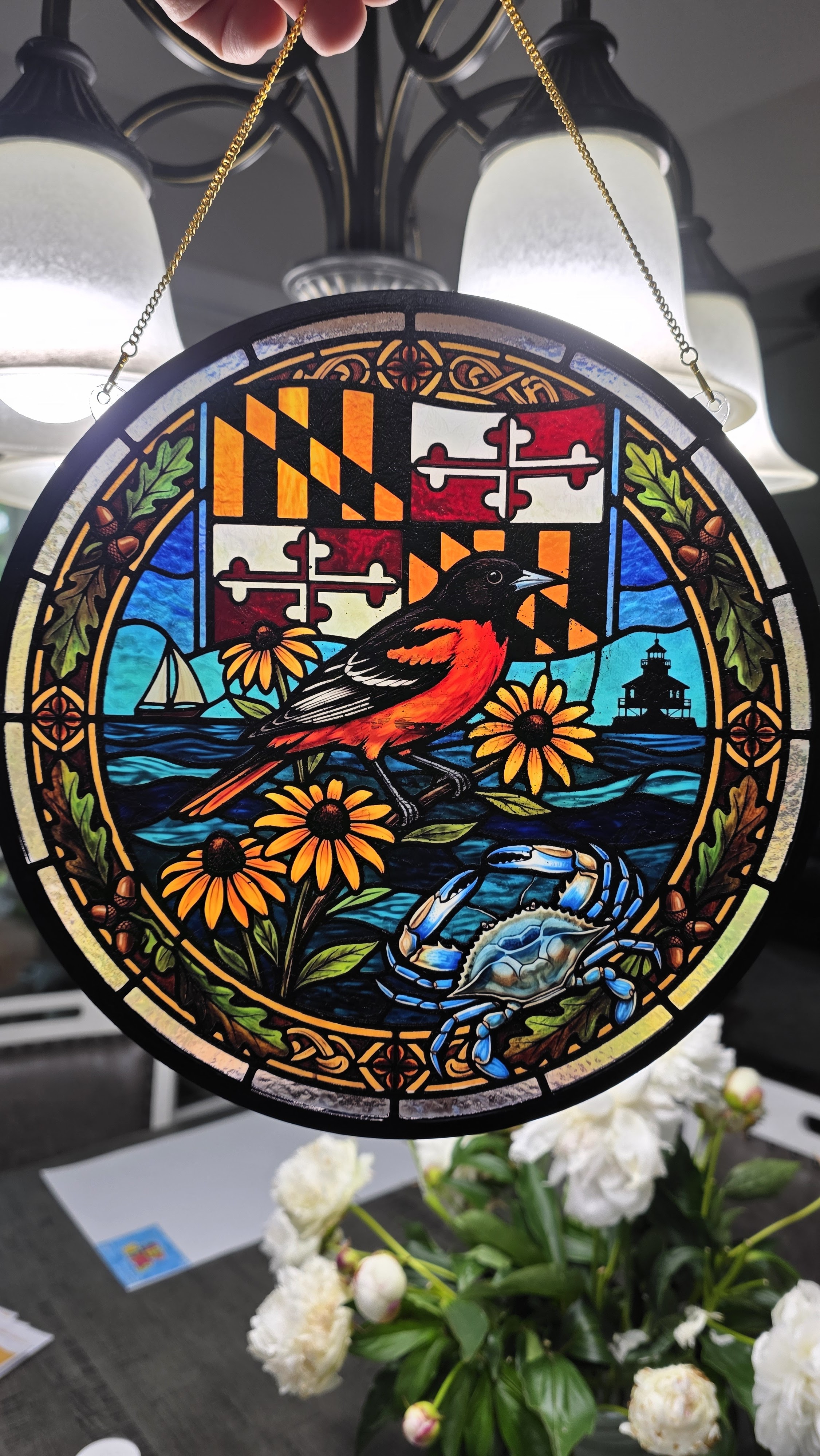 Maryland Bird and Crab Stained Glass
